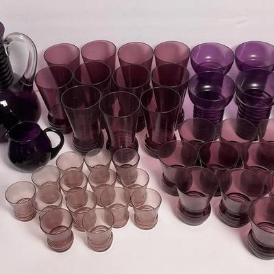 Purple Glassware Pitcher & Glasses