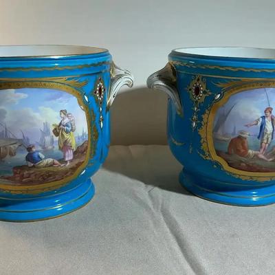 (2) Pair Of 19th Century Sevres Cachepots 