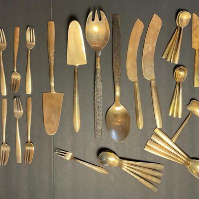 Mid Century Brass Flatware Set 