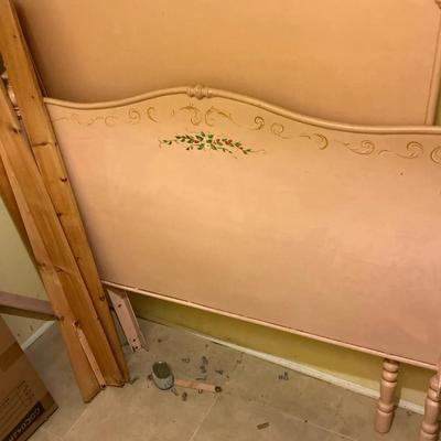 Jane Keltner Pink Floral Handpainted Metal Full Bedframe