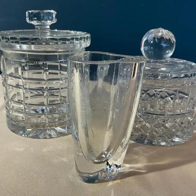 Towle, Waterford And Orrefors Crystal Cookie Jar, Biscuit Jar And Vase 