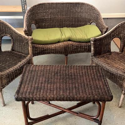Four-Piece Rattan and Wicker Seating Set with Table