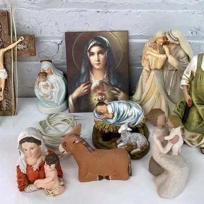 Murillo Madonna With Religious Collectibles, Nativity Figurines And Bibles