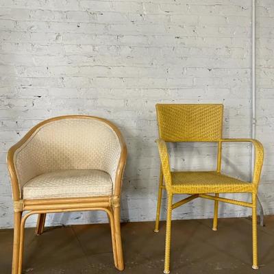 Two Chairs; Wicker And Bamboo