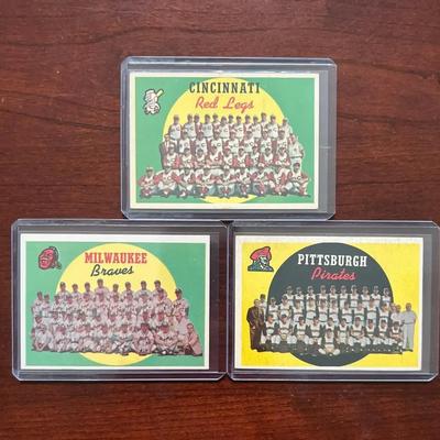 1959 Topps Baseball Team Cards. Cincinnati Redlegs, Milwaukee Braves & Pittsburgh Pirates