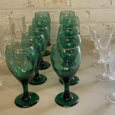 Libby “Juniper Teardrop” Goblets Plus Engraved Crystaline Ware