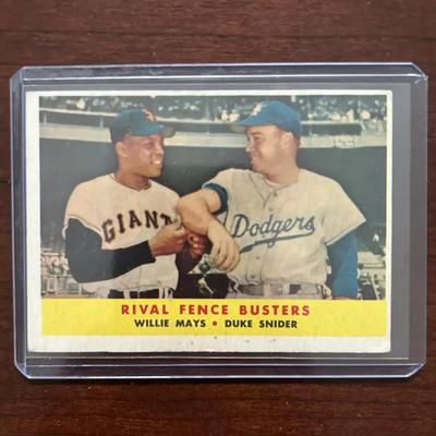 1958 Topps Baseball Card. Rival Fence Busters - Willie Mays & Duke Snider. Card #436