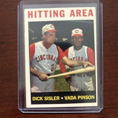 1964 Topps Baseball Card. Hitting Area - Dick Sisler & Vada Pinson. Card #162