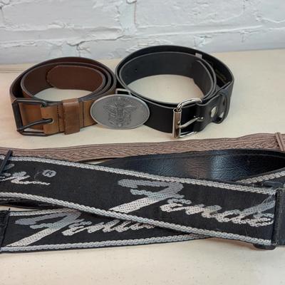 Vintage Belts, Fender Guitar Strap And Metal Belt Buckle