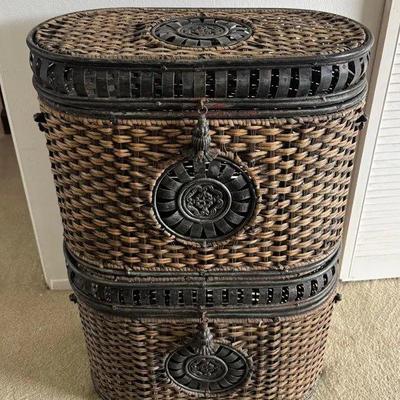 KVS072 - Vintage Woven Wooden & Metal Chest