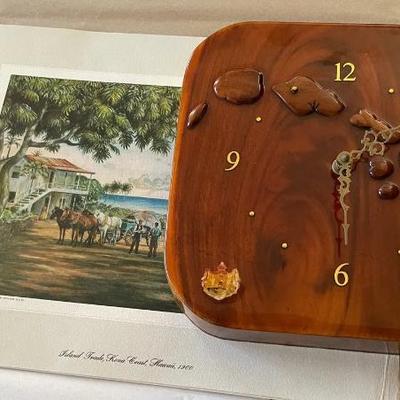 KVS052 - Historical Hawaiians Prints & Koa Hawaiian Islands Clock
