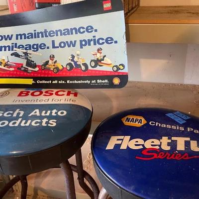 KVS033 - Two Vintage Bosch & Napa Shop Stools 