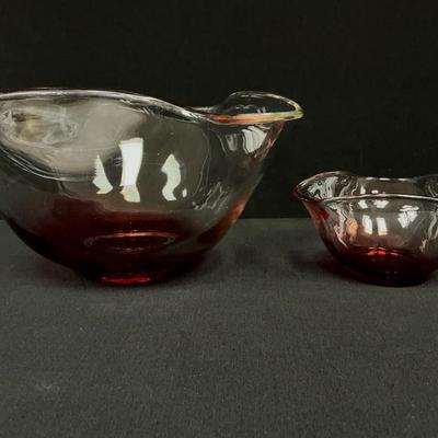 1960’s Indiana Triangle Cranberry Red Glass Chip & Dip Set
