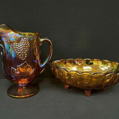 Indiana Glass Carnival Glass Pitcher And Bowl 