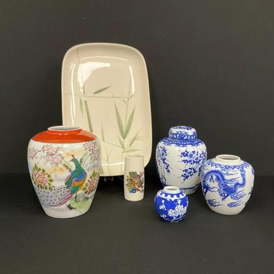 Winfield China Platter & Assortment Of Ginger Jars