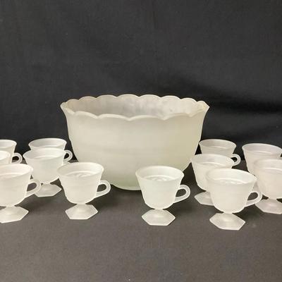Indiana Glass Provincial Frosted Punch Bowl Set