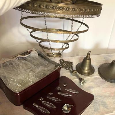 Vintage Metal Tiered Ring Chandelier & Lots of Chandelier Prisms