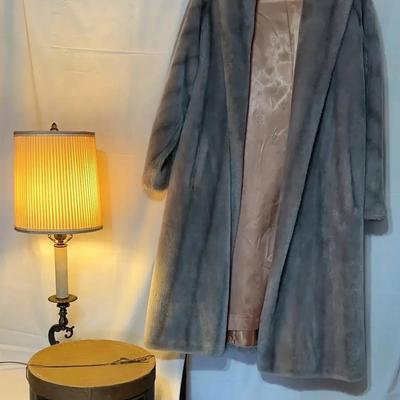 Vintage Faux Fur, Hat Box, Lamp