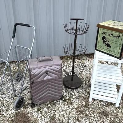 Suitcase With Wheels Cart With Wheels, Shoe Rack, Hat Box With Leather And Handles Storage Shelves