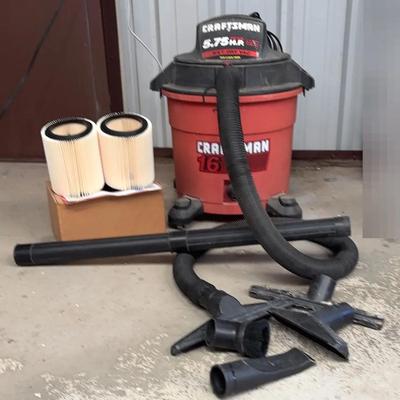 Craftsman 5.75 Peak  H.P. Wet/Dry Vac 16 Gallon With Attachments & Two Filters 