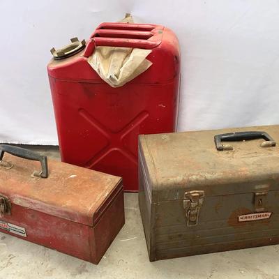Vintage Craftsman Metal Toolbox, Waterloo Industries Metal Toolbox And Metal Gas Can