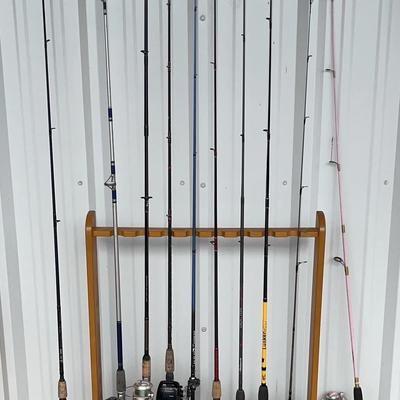 Fishing Rods, Reels, Tackle and Rod Rack
