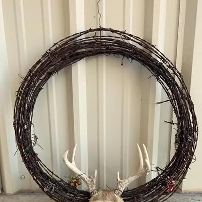 Rustic, Handmade Barbed Wire & Deer Antler Wreath