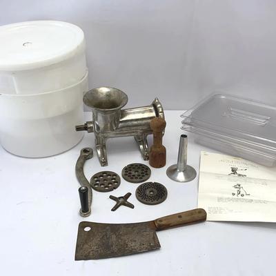 Maunaul Counter Top Meat Grinder/Sausage Maker With Manual, Meat Cleaver, Storage Containers