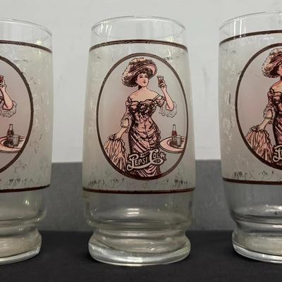 Lot of 3 Vintage Pepsi-Cola Advertising Glasses – Victorian Lady / Gibson Girl Style