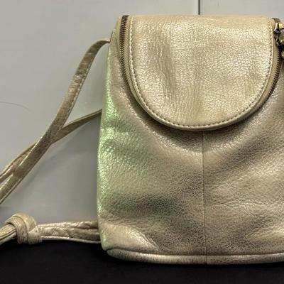 HOBO Metallic Leather Mini Backpack / Crossbody Purse – Gold Tone, Adjustable Strap, Dust Bag Includ