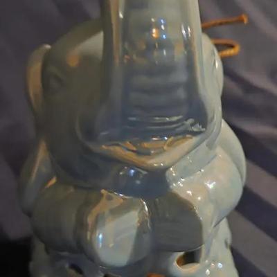 Glazed Ceramic Elephant Fragrance Sachet Holder – Blue Green Décor Accent