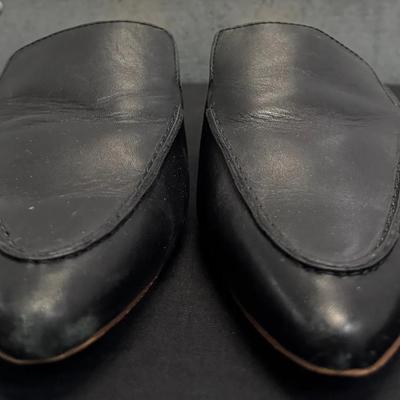 Black Leather Backless Mule Flats / Slip-On Loafers – Women’s