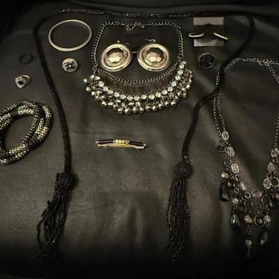Black & Silver Tone Fashion Jewelry Lot – Statement Necklaces, Rings & Accessories