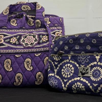 Vera Bradley Purple Quilted Travel Set – Garment Bag + Matching Cosmetic/Toiletry Bag