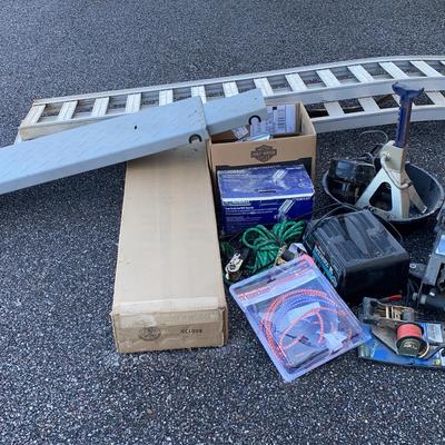 Harley-Davidson Mufflers, Reese Vehicle Ramps & Kobalt Floor Jack, featuring HVLP Spray Gun