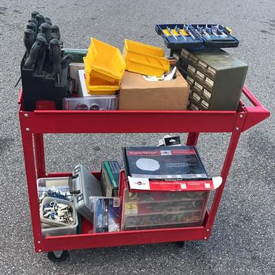 Rolling Metal Tool Cart with Hardware Organizers, Screwdrivers & Workshop Accessories