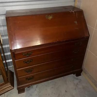 Traditional Wooden Slant-Front Secretary Desk with Drawers
