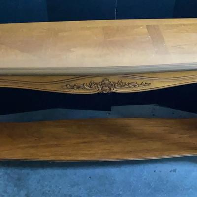 Ornate Wood Console Table with Carved Apron & Lower Shelf
