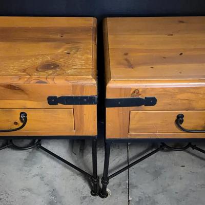 Pair of Wood and Cast Iron Nightstands