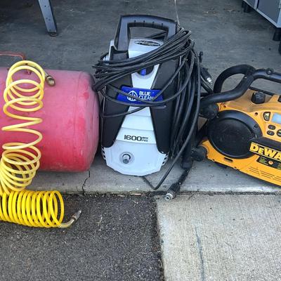 Task Force Air Tank, Blue Clean Power Washer & DeWalt Portable Jobsite Radio