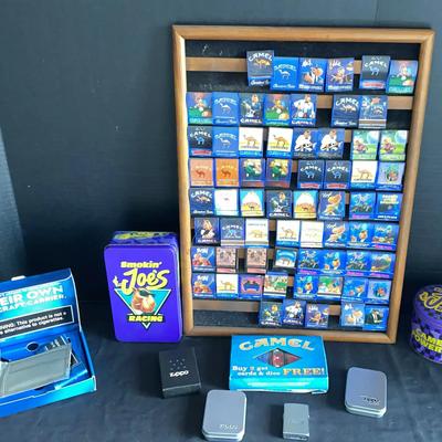 Camel & Smokin’ Joe’s Matchbook Collection with Display Frame and Zippo Accessories