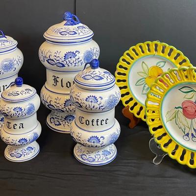 Arnart Blue Onion Canister Set & Hand Painted Italian Plates