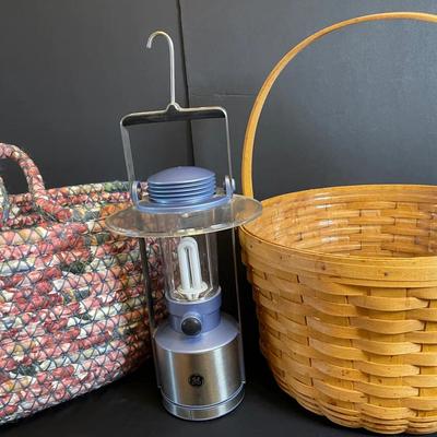 Longaberger Large Basket with Braided Rope Basket & Lantern