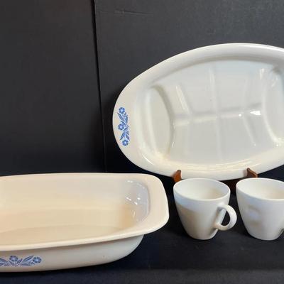 Corningware Blue Cornflower, Meat Roasting Platte, and Mugs