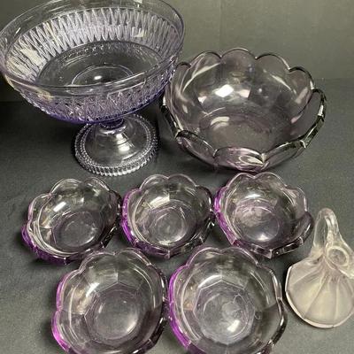 Pressed Glad Amethyst Set with Footed Bowl