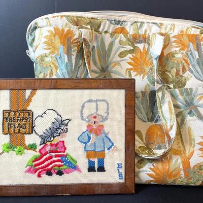 Needlepoint American Flag Girl & Hug Me Weekender Bag 