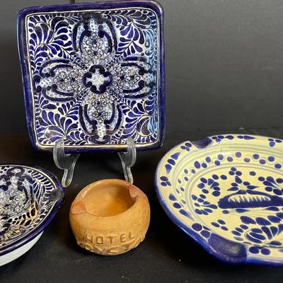 Mexican Talavera Ashtrays & Pottery Dish