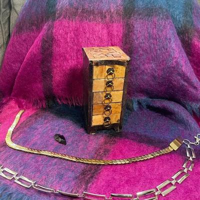 Mohair Handwoven Poncho, Belts & Vintage Jewelry Box