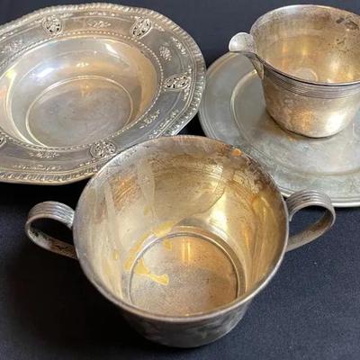 Gorham Sterling Silver Creamer Set with Plate & Candy Dish