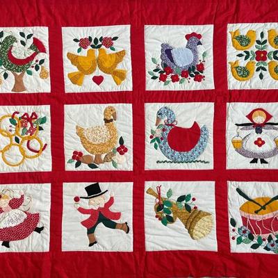 Hand Quilted 12 Days of Christmas Wall Hanging Quilt